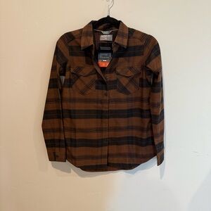 Simms Sunrise Tunic Mocha Plaid Flannel Shirt Womens Size XS NEW Outdoor Fishing